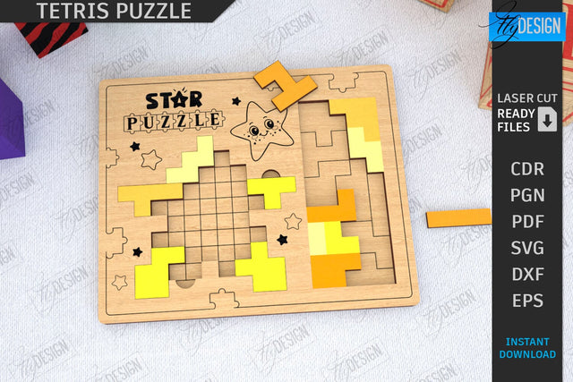 Tetris Puzzle Laser Cut | Blocks Puzzle | Montessori Toy | Wooden Board Game | Educational Game | CNC File SVG Fly Design 
