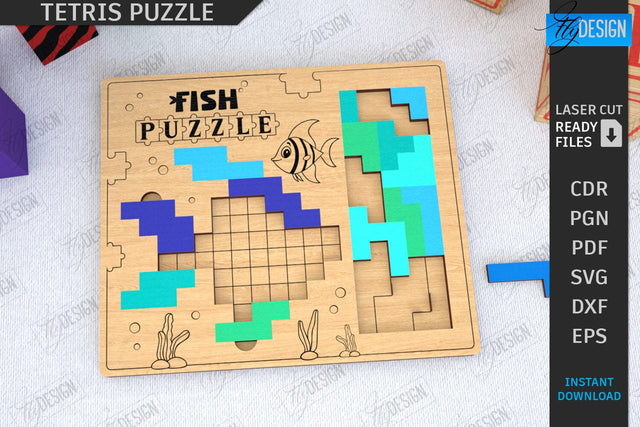 Tetris Puzzle Laser Cut | Blocks Puzzle | Montessori Toy | Wooden Board Game | Educational Game | CNC File SVG Fly Design 