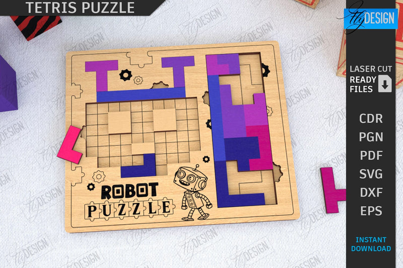 Tetris Puzzle Laser Cut | Blocks Puzzle | Montessori Toy | Wooden Board Game | Educational Game | CNC File SVG Fly Design 