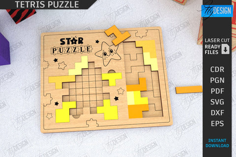 Tetris Puzzle Laser Cut Bundle | Blocks Puzzle | Montessori Toy | Wooden Board Game | Educational Game | CNC Files SVG Fly Design 