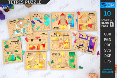 Tetris Puzzle Laser Cut Bundle | Blocks Puzzle | Montessori Toy | Wooden Board Game | Educational Game | CNC Files SVG Fly Design 