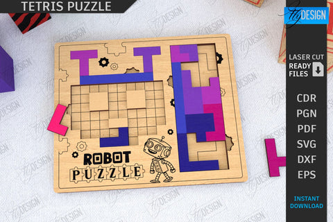 Tetris Puzzle Laser Cut Bundle | Blocks Puzzle | Montessori Toy | Wooden Board Game | Educational Game | CNC Files SVG Fly Design 