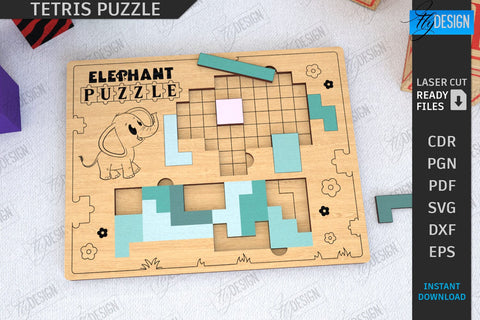Tetris Puzzle Laser Cut Bundle | Blocks Puzzle | Montessori Toy | Wooden Board Game | Educational Game | CNC Files SVG Fly Design 