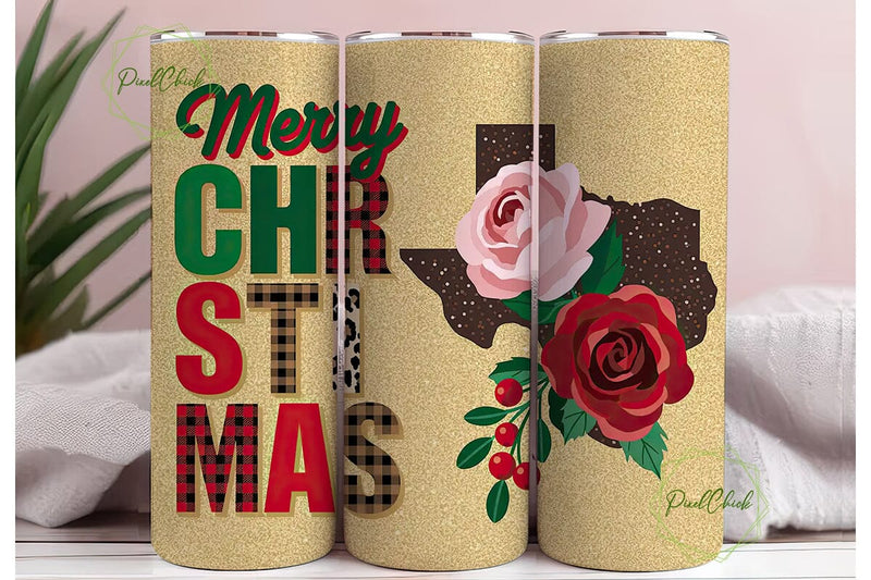 Texas Christmas Glitter 20oz Tumbler Sublimation PixelChick 
