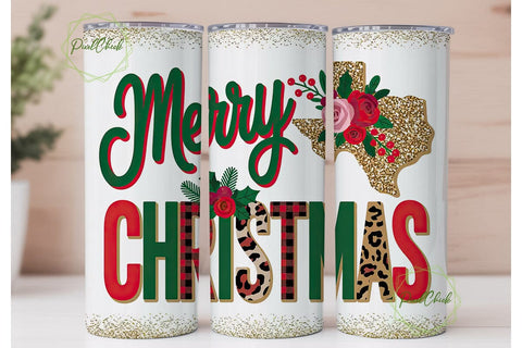 Texas Christmas Glitter 20oz Tumbler Sublimation PixelChick 
