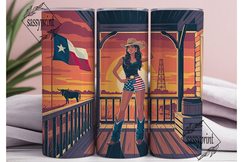 Texas Cowgirl Sunset 20oz Tumbler Wrap Sublimation sassyprint 