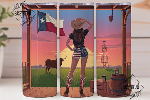 Texas Cowgirl Sunset 20oz Tumbler Wrap Sublimation sassyprint 