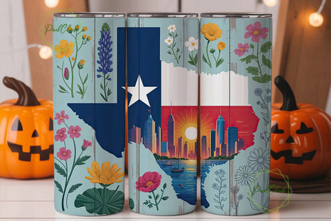 Texas Floral Cityscape 20oz Tumbler Wrap Sublimation PixelChick 