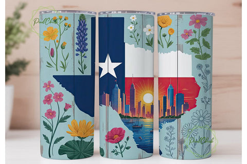 Texas Floral Cityscape 20oz Tumbler Wrap Sublimation PixelChick 