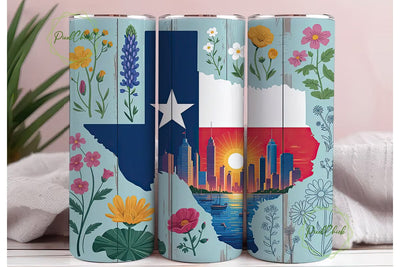 Texas Floral Cityscape 20oz Tumbler Wrap Sublimation PixelChick 