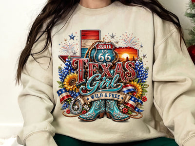 Texas Girl Route 66 Cowgirl Boots PNG SVG artprintfile 
