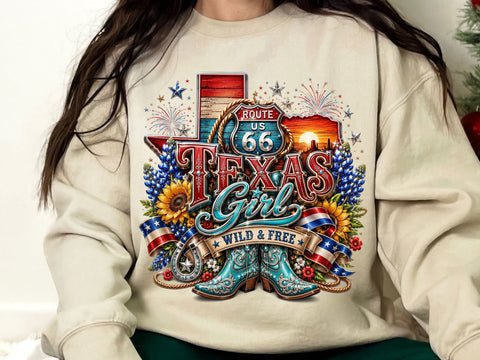 Texas Girl Route 66 Cowgirl Boots PNG SVG artprintfile 