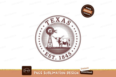 Texas Longhorn Windmill Emblem rustic Sublimation Designangry 