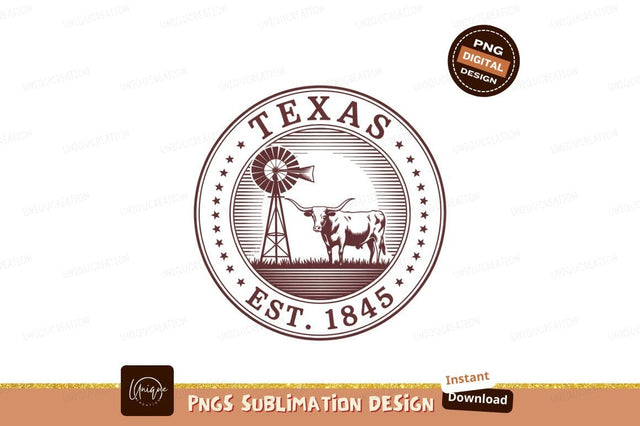 Texas Longhorn Windmill Emblem rustic Sublimation Designangry 