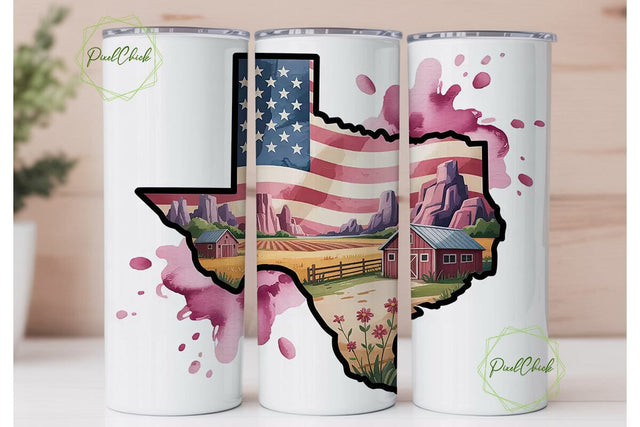 Texas Patriotic Tumbler Wrap PNG Sublimation PixelChick 