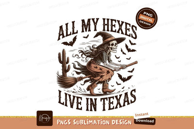 Texas Witch Skeleton Riding Broomstick Design Sublimation Designangry 