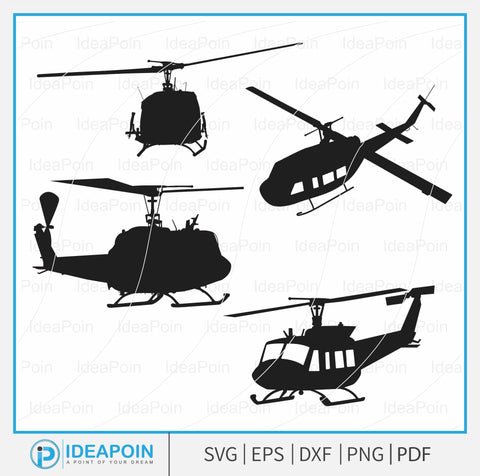 TH-1H Huey svg, TH-1H Huey Silhouette, Bell Uh-1 Huey, Huey Helicopter, TH-1H Huey- Front-view Silhouette, TH-1H Huey Vector SVG Dinvect 