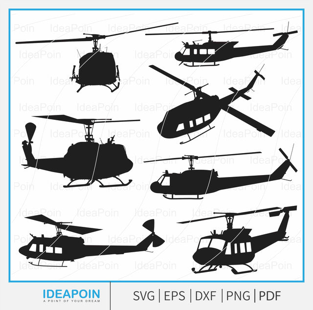 TH-1H Huey svg, TH-1H Huey Silhouette, Bell Uh-1 Huey, Huey Helicopter, TH-1H Huey- Front-view Silhouette, TH-1H Huey Vector SVG Dinvect 