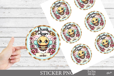 Thank You Round Sticker. Bee Sticker Printable PNG Sublimation Olga Terlyanskaya 