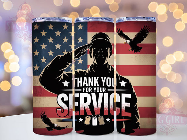 Thank You Service 20oz Tumbler, Thank You for Your Service, Patriotic Tumbler Wrap, Sublimation Design, 20oz Tumbler, Military Tribute, American Pride Sublimation SvggirlplusArt 