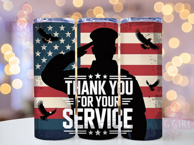 Thank You Service 20oz Tumbler, Thank You for Your Service, Patriotic Tumbler Wrap, Sublimation Design, 20oz Tumbler, Military Tribute, American Pride Sublimation SvggirlplusArt 
