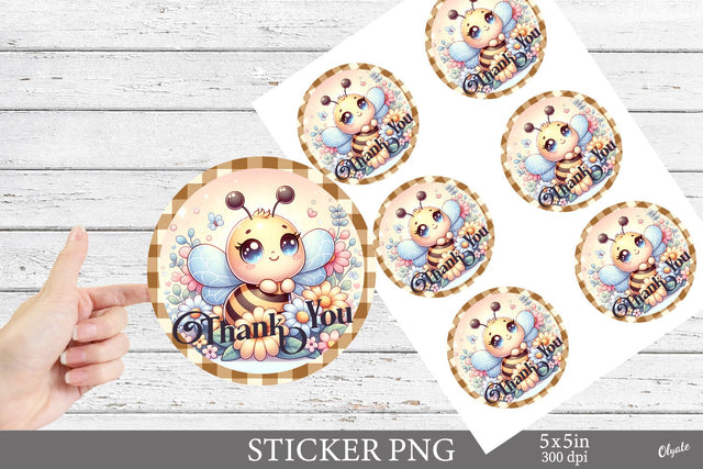Thank You Sticker. Bee Round Sign Sublimation PNG Sublimation Olga Terlyanskaya 