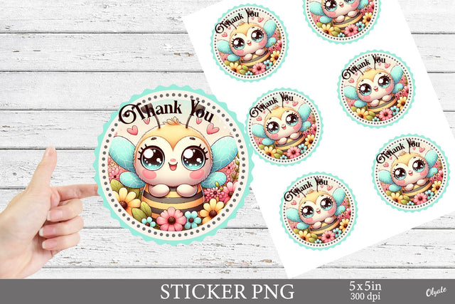 Thank You Sticker PNG. Bee Sticker Printable PNG Sublimation Olga Terlyanskaya 