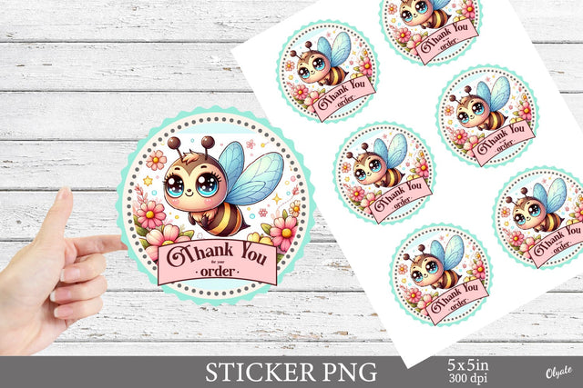 Thank You Sticker PNG. Bee Sticker Printable Sublimation Olga Terlyanskaya 