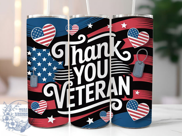 Thank You Veteran 20oz Tumbler, USA Flag Wrap, Sublimation Gift, Patriotic Mug, 20oz Tumbler Design, Veteran Graphic, Thank You Veteran Theme Sublimation ToriDesigns 