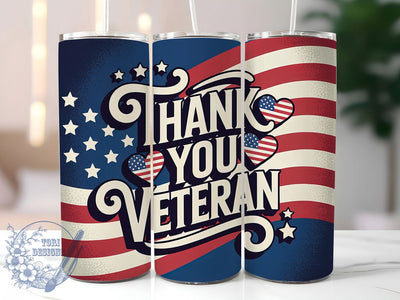 Thank You Veteran 20oz Tumbler, USA Flag Wrap, Sublimation Gift, Patriotic Mug, 20oz Tumbler Design, Veteran Graphic, Thank You Veteran Theme Sublimation ToriDesigns 