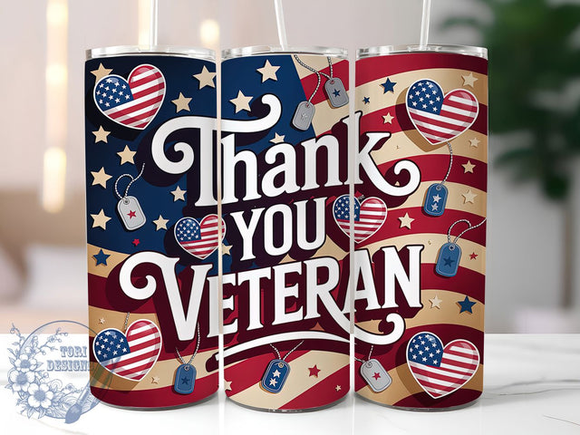 Thank You Veteran 20oz Tumbler, USA Flag Wrap, Sublimation Gift, Patriotic Mug, 20oz Tumbler Design, Veteran Graphic, Thank You Veteran Theme Sublimation ToriDesigns 