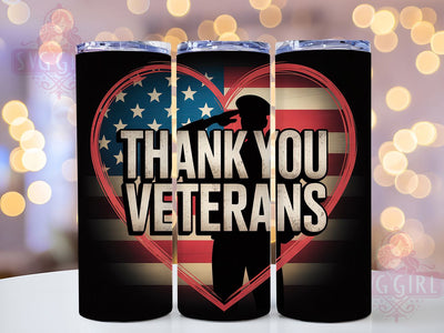 Thank You Veterans 20oz Tumbler, Thank You Veterans, USA Military Tribute, Patriotic Tumbler Wrap, Sublimation Design, 20oz Tumbler, American Pride Sublimation SvggirlplusArt 