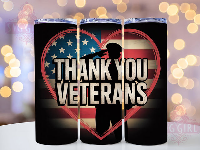 Thank You Veterans 20oz Tumbler, Thank You Veterans, USA Military Tribute, Patriotic Tumbler Wrap, Sublimation Design, 20oz Tumbler, American Pride Sublimation SvggirlplusArt 
