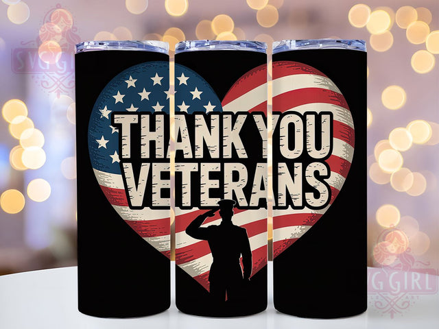 Thank You Veterans 20oz Tumbler, Thank You Veterans, USA Military Tribute, Patriotic Tumbler Wrap, Sublimation Design, 20oz Tumbler, American Pride Sublimation SvggirlplusArt 