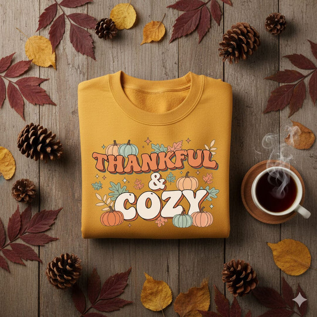 Thankful and Cozy PNG, Fall Quote PNG, Autumn Sublimation Design, Cozy Thanksgiving PNG, Pumpkin Spice Clipart for Shirts, Mugs, Crafts SVG TiffsCraftyCreations 