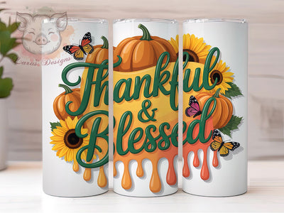 Thankful Blessed 3D Fall Tumbler, Puffy 3D Wrap Design, Thanksgiving Sublimation PNG, Autumn Holiday Tumbler, Rustic Farmhouse Style, 20oz Tumbler Sublimation, Fall Harvest Aesthetic Sublimation Lara' s Designs 
