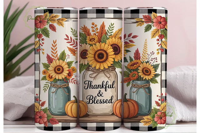 Thankful & Blessed Tumbler Wrap Sublimation PixelChick 