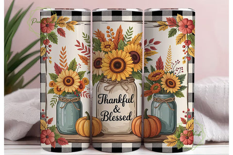 Thankful & Blessed Tumbler Wrap Sublimation PixelChick 