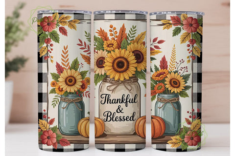 Thankful & Blessed Tumbler Wrap Sublimation PixelChick 