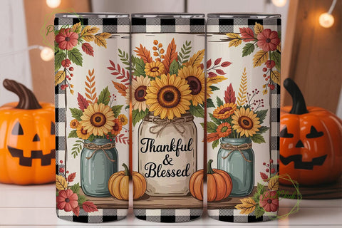 Thankful & Blessed Tumbler Wrap Sublimation PixelChick 