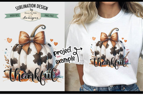 Thankful Cow Print Pumpkin PNG Design for Sublimation DTF Sublimation Ewe-N-Me Designs 