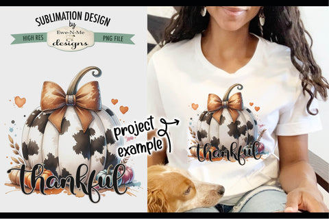 Thankful Cow Print Pumpkin PNG Design for Sublimation DTF Sublimation Ewe-N-Me Designs 