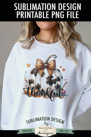 Thankful Cow Print Pumpkin PNG Design for Sublimation DTF Sublimation Ewe-N-Me Designs 