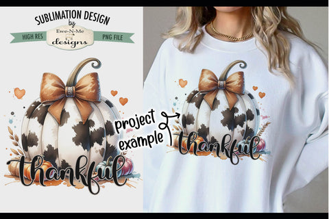 Thankful Cow Print Pumpkin PNG Design for Sublimation DTF Sublimation Ewe-N-Me Designs 