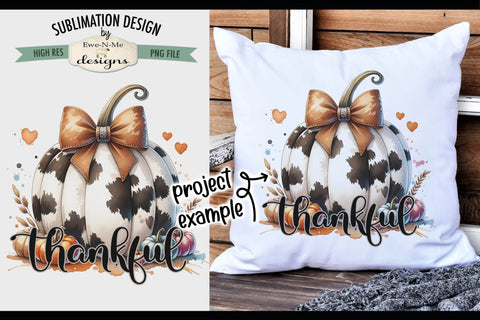 Thankful Cow Print Pumpkin PNG Design for Sublimation DTF Sublimation Ewe-N-Me Designs 