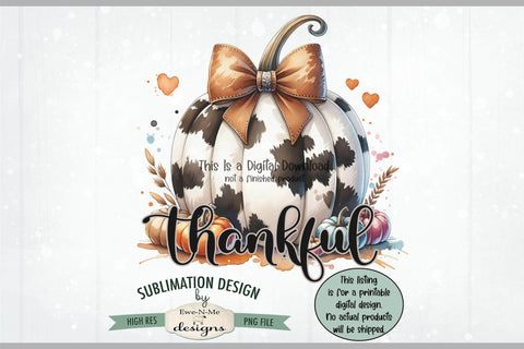 Thankful Cow Print Pumpkin PNG Design for Sublimation DTF Sublimation Ewe-N-Me Designs 
