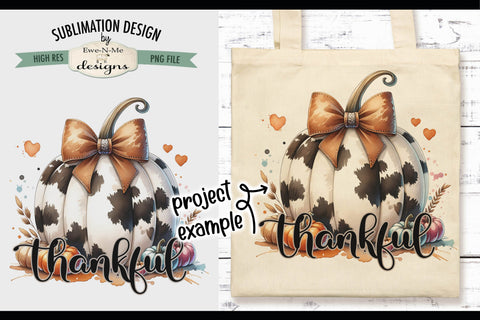 Thankful Cow Print Pumpkin PNG Design for Sublimation DTF Sublimation Ewe-N-Me Designs 