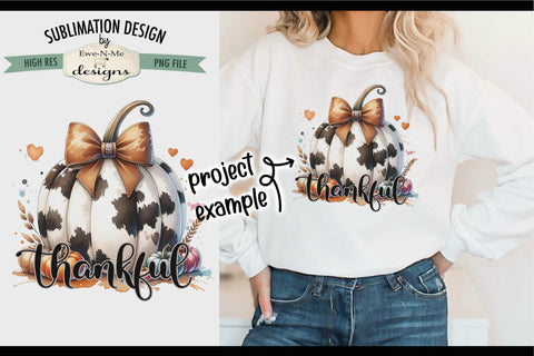 Thankful Cow Print Pumpkin PNG Design for Sublimation DTF Sublimation Ewe-N-Me Designs 