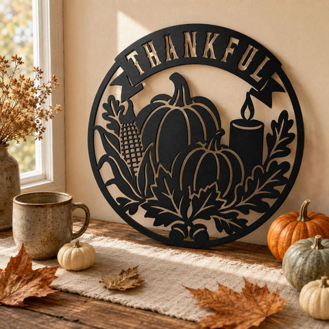 Thankful Fall Sign Laser SVG | Pumpkin Metal Art DXF | Autumn Door Hanger Svg | Thanksgiving CNC File | Farmhouse Fall Decor SVG HappyDesignStudio 