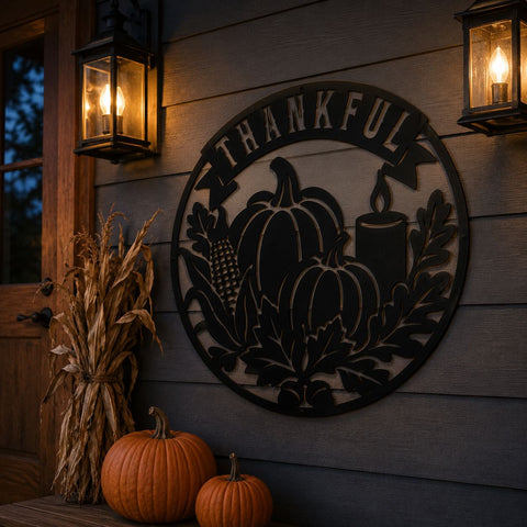 Thankful Fall Sign Laser SVG | Pumpkin Metal Art DXF | Autumn Door Hanger Svg | Thanksgiving CNC File | Farmhouse Fall Decor SVG HappyDesignStudio 